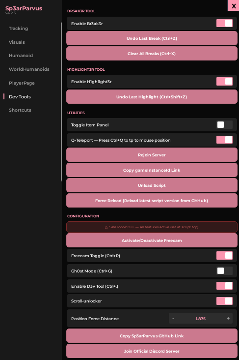Developer tools panel