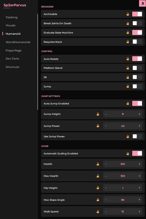 Humanoid editor controls