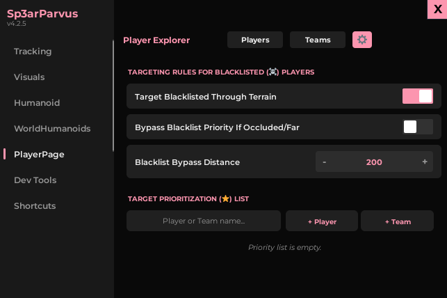PlayerPage settings